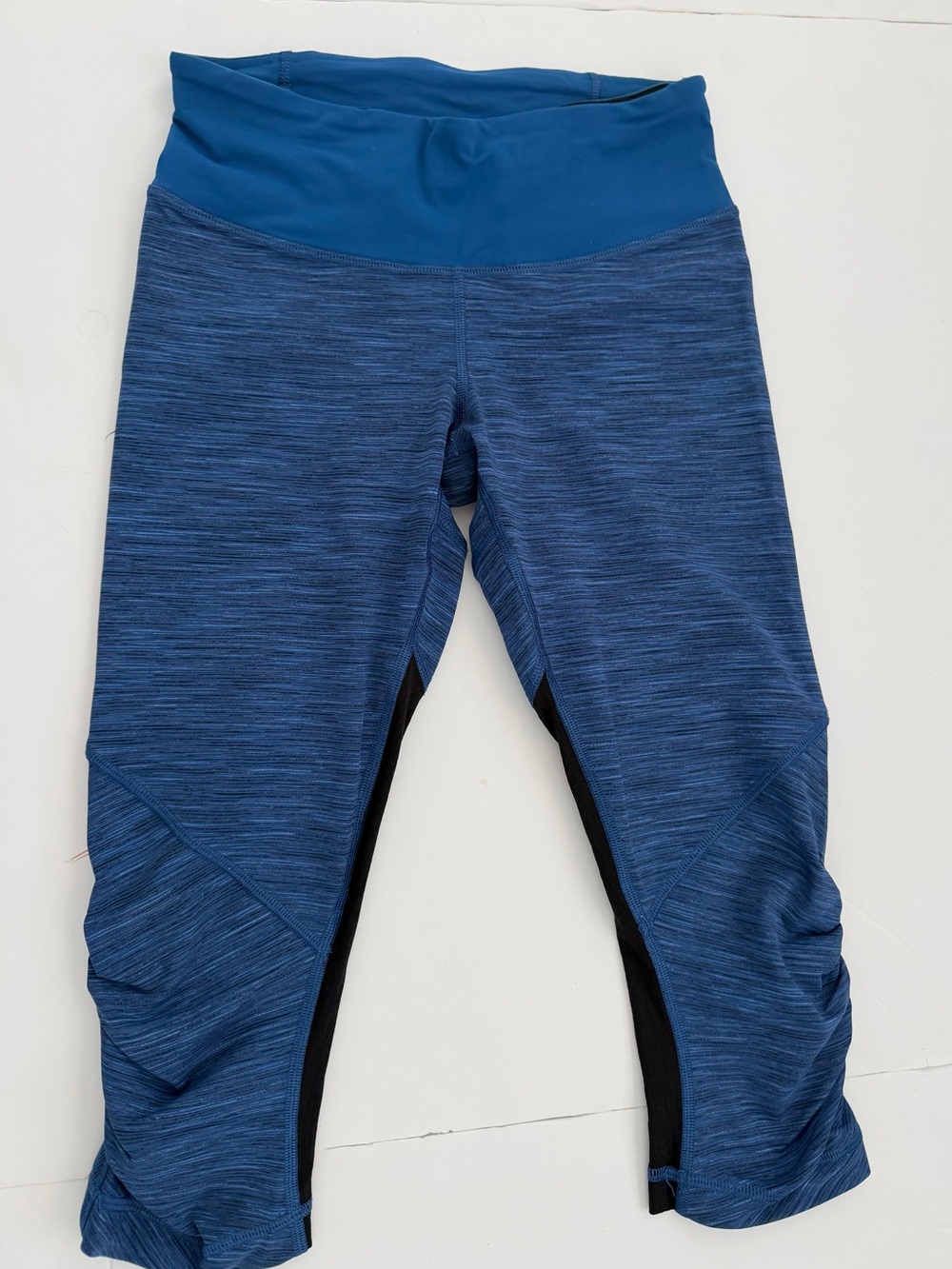 lululemon athletica Girls' Blue Capri Leggings with Black Side Panels